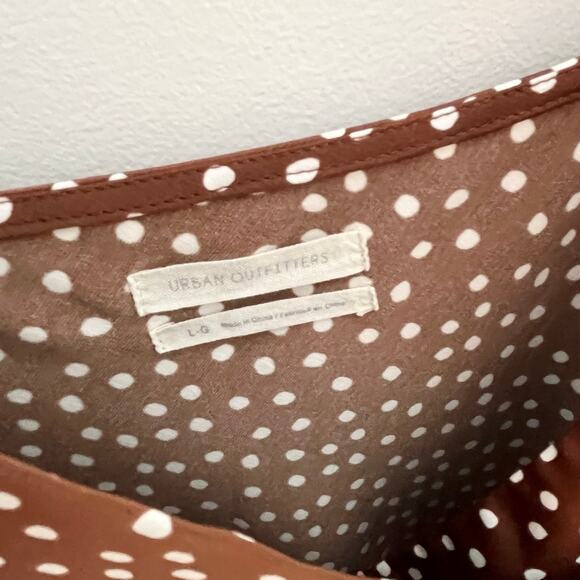 Urban Outfitters Womens Midi Slip Dress Large Brown Satin Polka Dot Front Slit - Picture 6 of 12